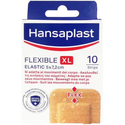 Hansaplast Flexible Strips XL Elastic 5x7,2cm Εύκαμπτα & Αδιάβροχα Επιθέματα που Καλύπτουν & Προστατεύουν Μεσαίου Μεγέθους Πληγές 10 Τεμάχια